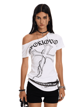 Off - Shoulder Cross Graphic Tee - COPPING THREADS - 0123Start